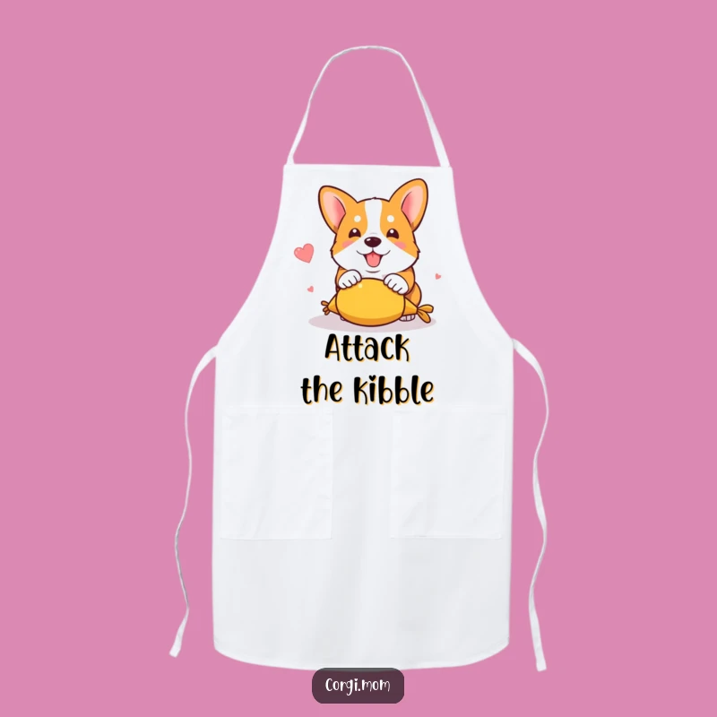 Funny Kawaii Corgi Pounce Apron: Chef's Playful Kitchen Gift