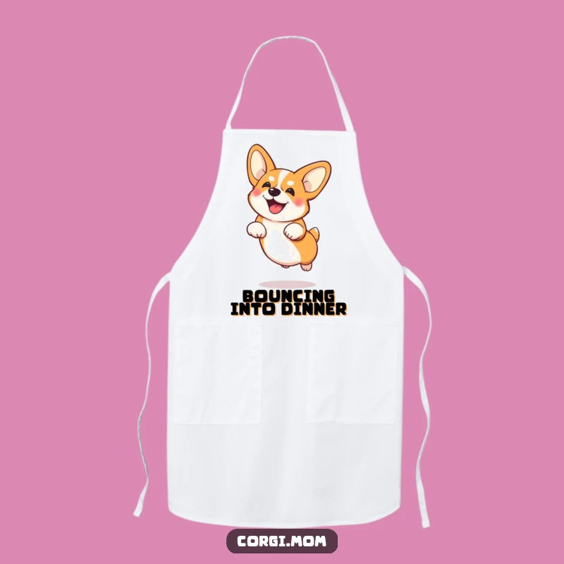 Funny Corgi Big Ears Jump Apron - Adorable Dog Kitchen Accessory