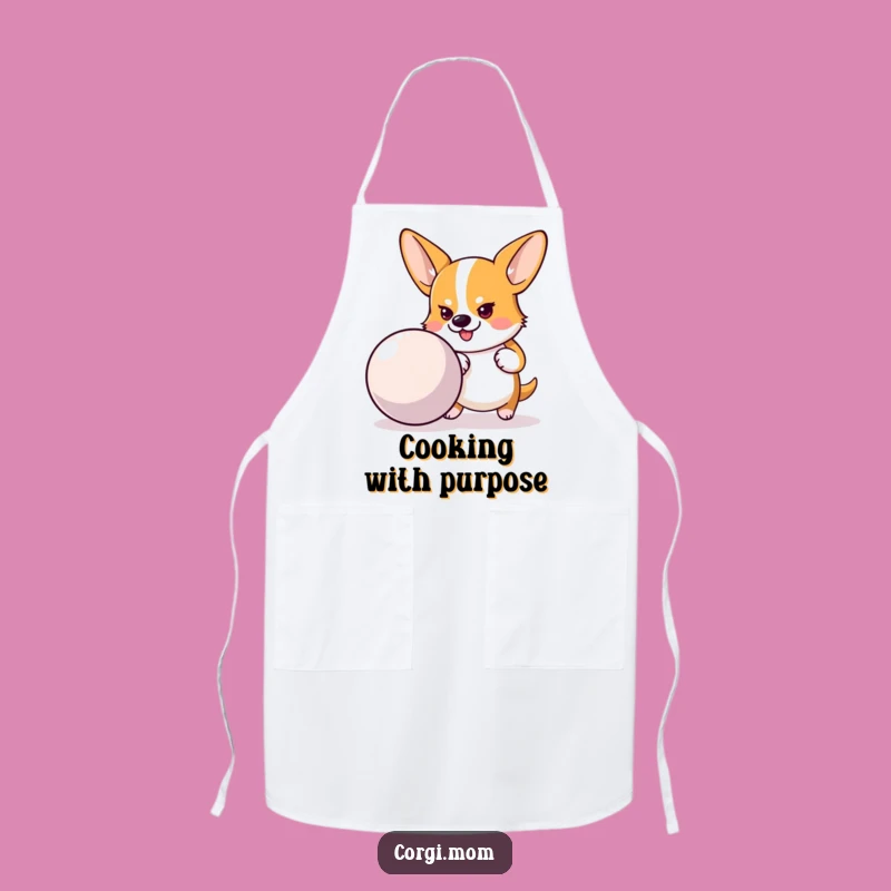 Funny Corgi Ball Push Apron: Cook with Determined Flair!