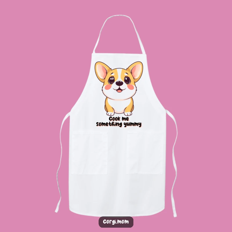Funny Kawaii Corgi Eager Eyes Apron: Chef's Sweet Pup Kitchen Gift