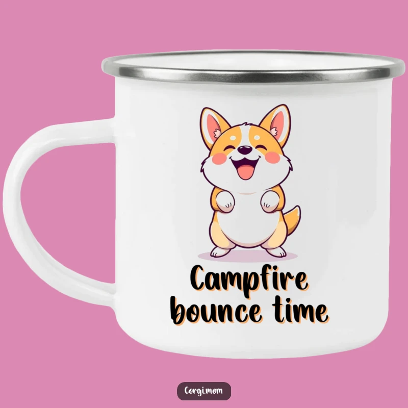 Funny Corgi Bounce Camping Mug: Joyful Squatting for Trailside Humor