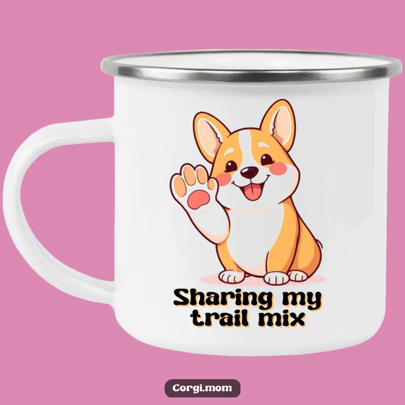 Enjoy your outdoor brews with this funny Corgi camping mug, featuring a friendly paw and a happy pant. Durable and full of character.