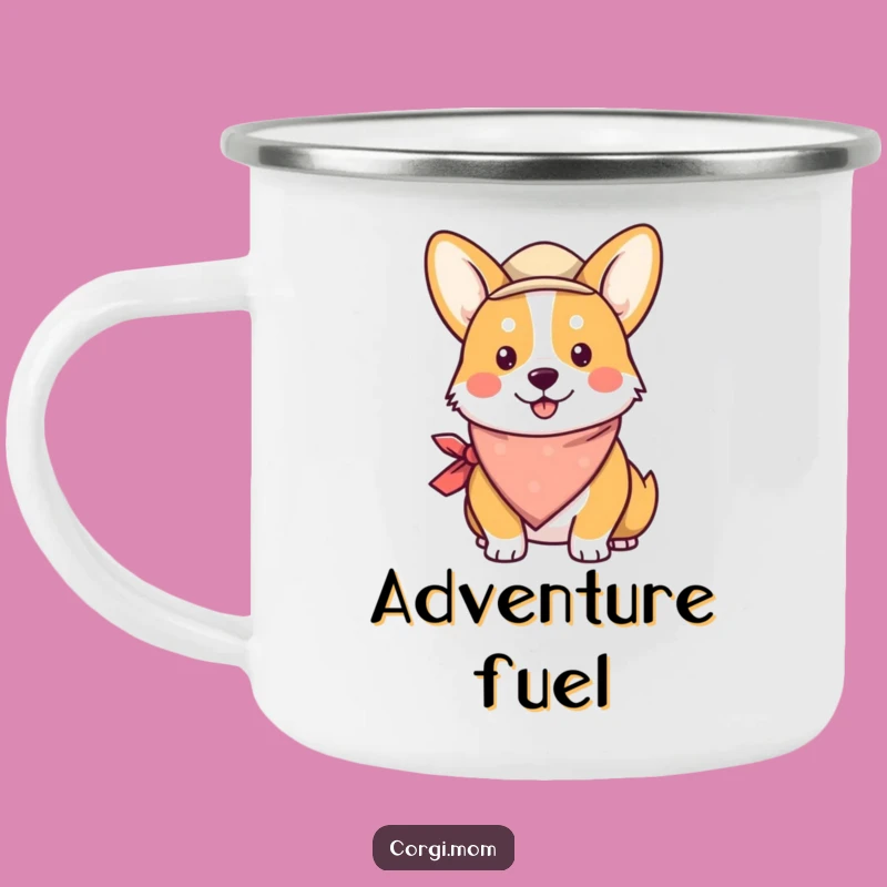 Funny Kawaii Corgi Camping Mug: Cute Corgi Bandana Hat Enamel Cup