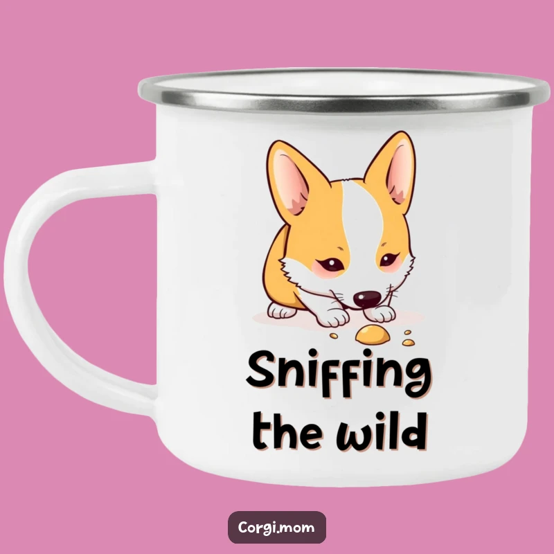 Funny Kawaii Corgi Sniffing Camping Mug: Explore the Wild with Cute Dog Curiosity