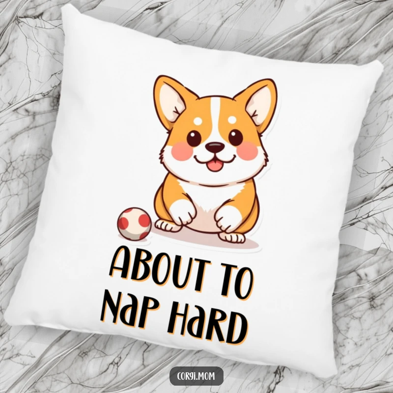 Funny Kawaii Corgi Pillow: A soft cushion featuring a cute Corgi in a focused squat, ready to attack a toy.
