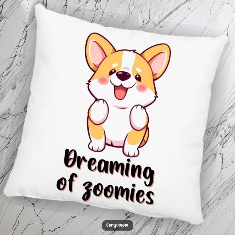 Funny kawaii Corgi enthusiastically wiggles its stubby tail, making this soft pillow a delightful addition to any room.
