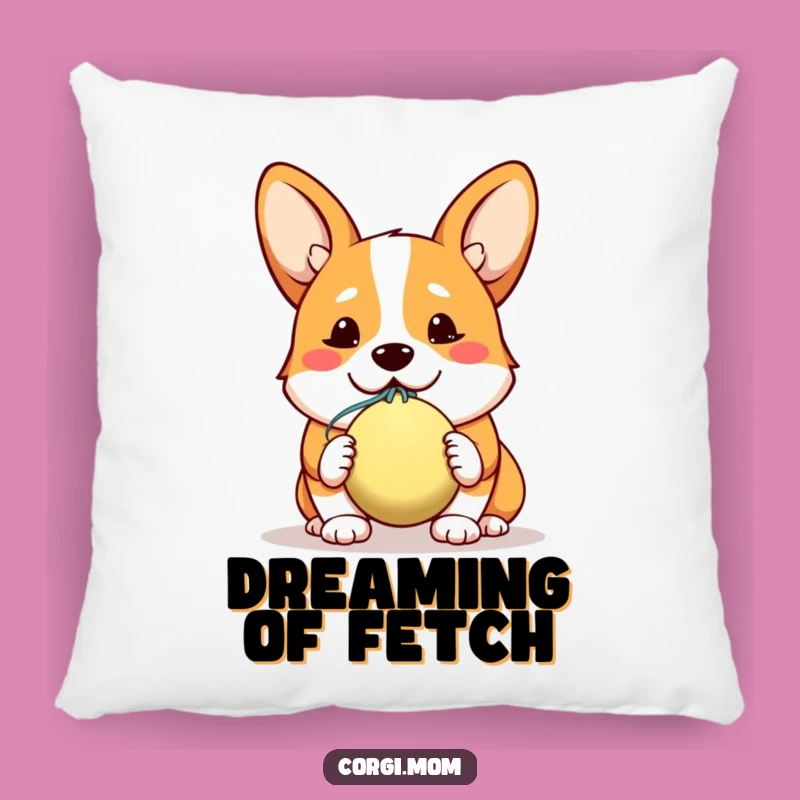 Funny Corgi Pillow: Hopeful Slobbery Ball Offer, Comfy Kawaii Dog Accent