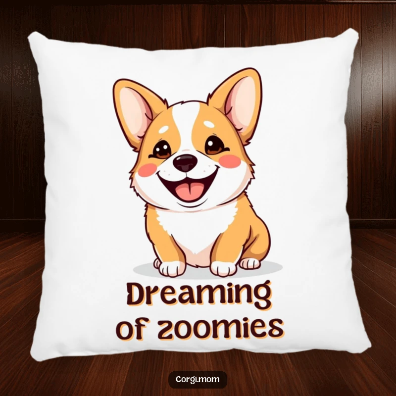 Funny Goofy Corgi Pillow, featuring a happy corgi panting with a big, goofy smile, perfect for adding comfort and humor.
