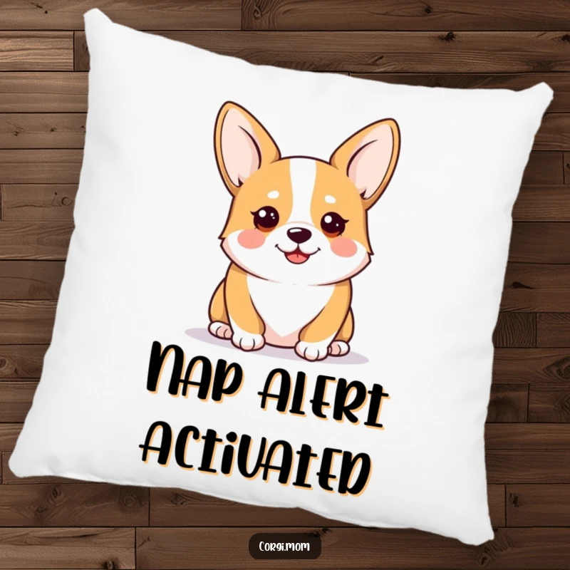 Funny Kawaii Corgi Pillow, featuring an alert and happy corgi, perfect for adding comfort and a touch of humor to any couch.