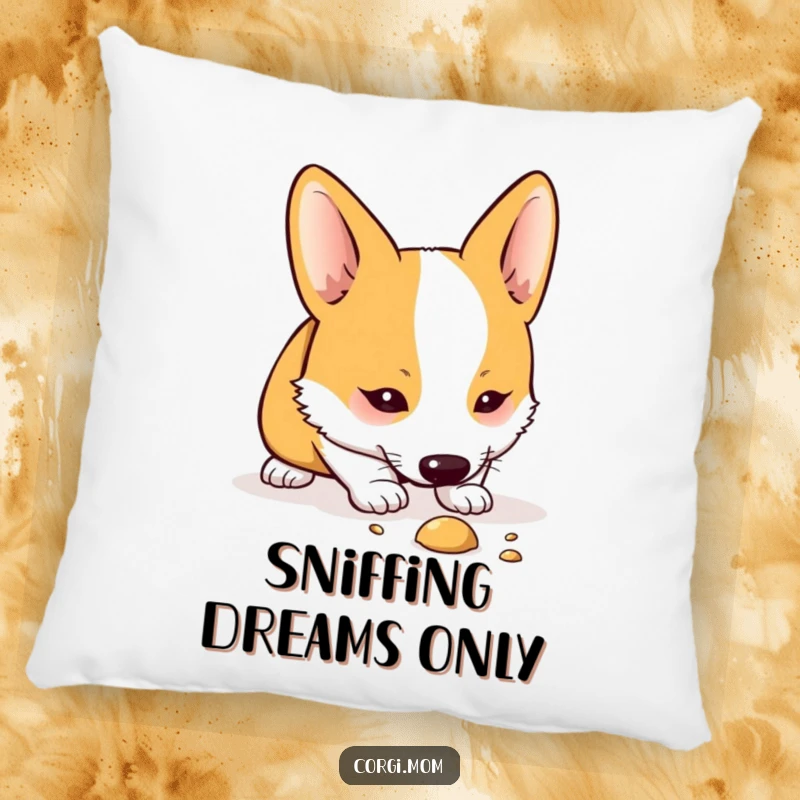Funny Kawaii Corgi pillow with a cute dog sniffing the ground, offering cozy comfort and a touch of playful curiosity.