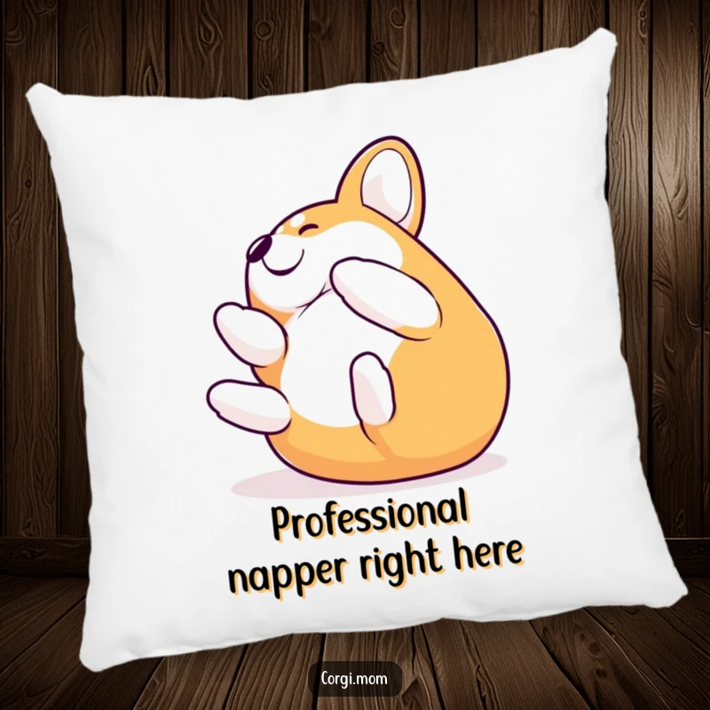 Funny Corgi pillow featuring a dog ecstatically rolling, offering comfort and a humorous touch to home decor.