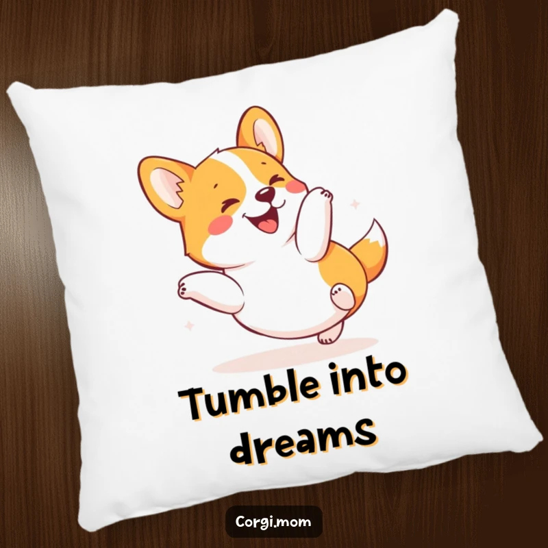 Funny Kawaii Corgi Pillow showing a dog in a happy tumble, perfect for adding humorous and comforting accents.