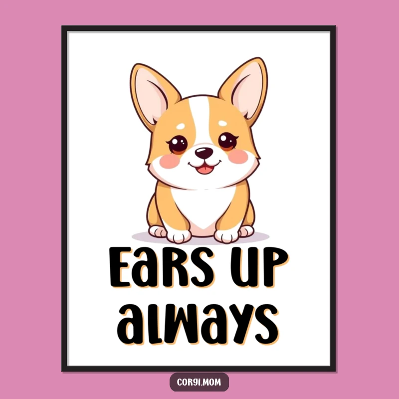 Funny Kawaii Corgi Digital Art: Alert & Happy Wall Decor Download