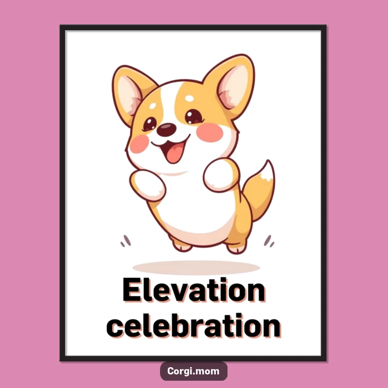 Funny Kawaii Corgi Digital Art: Enthusiastic Jump Printable Gift