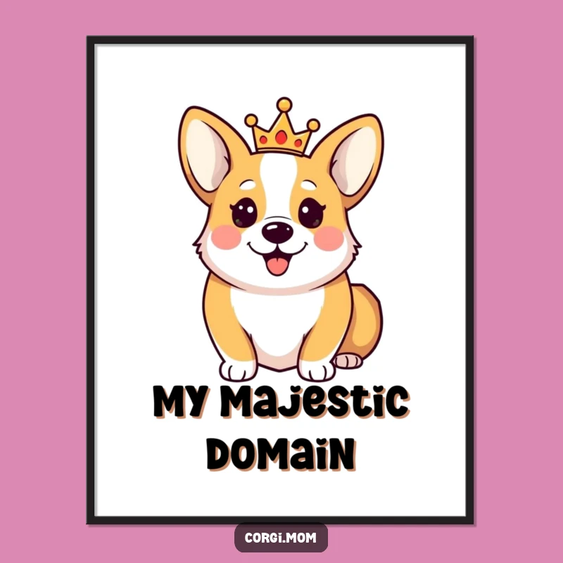 Funny Happy Corgi Crown Digital Art: Royal Pup Printable Gift