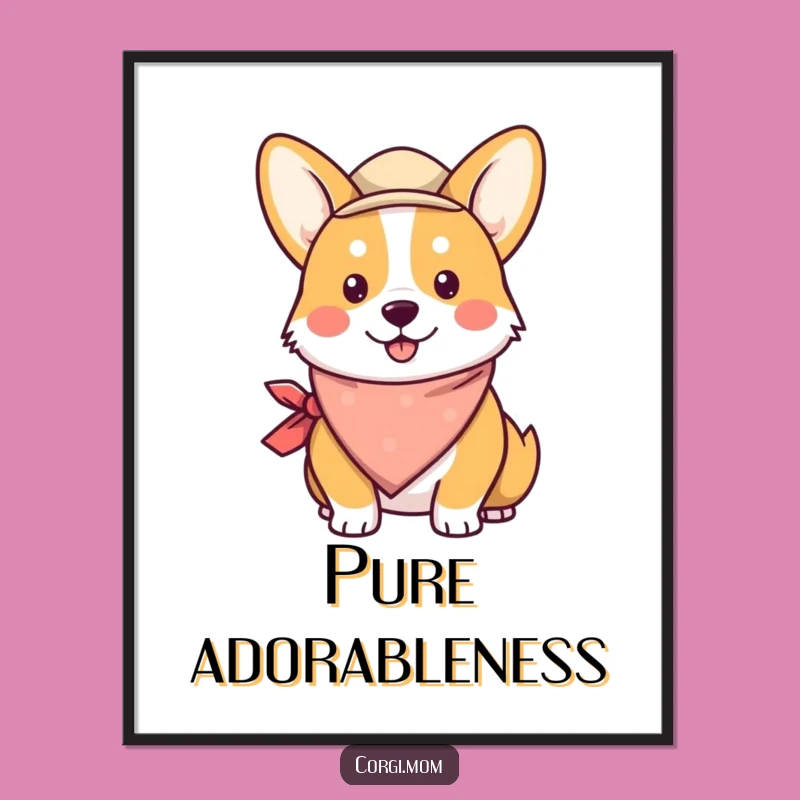 Funny Kawaii Corgi Digital Art: Cute Corgi Bandana Hat Print Gift