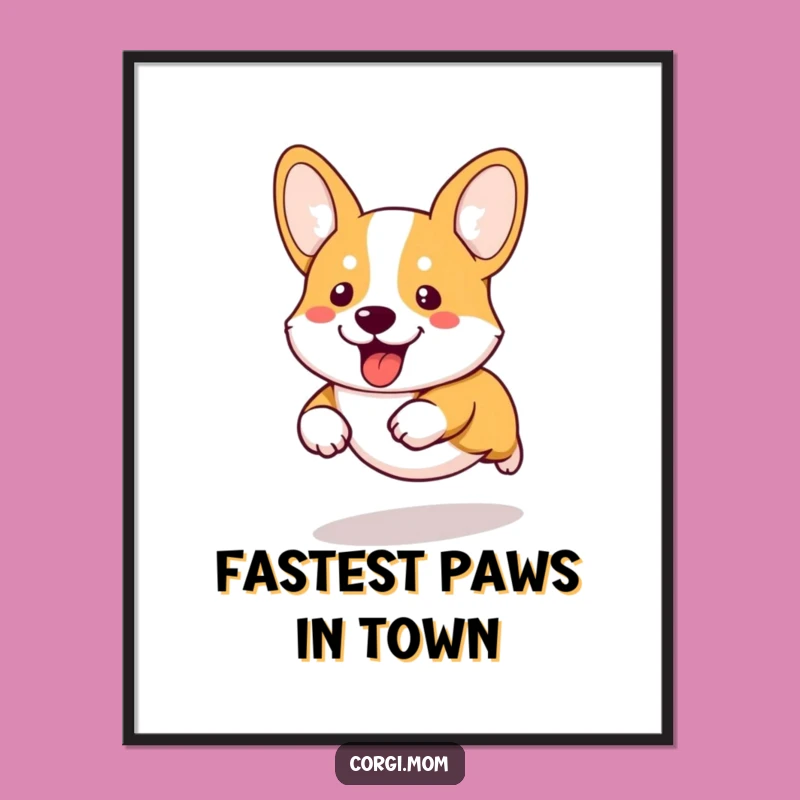 Funny Kawaii Corgi Digital Art: Energetic Short-Legged Pup Print Gift