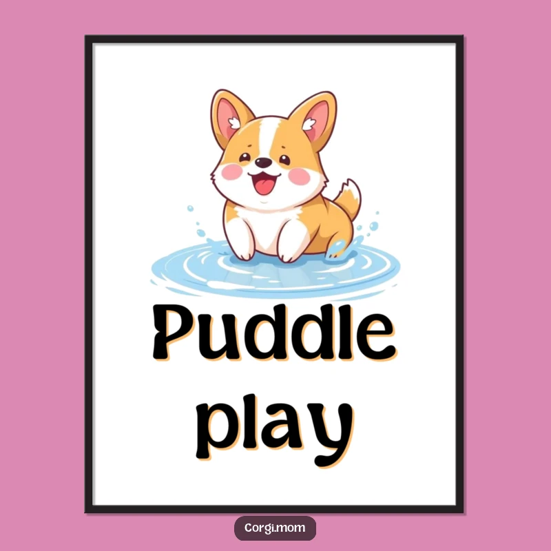 Funny Kawaii Corgi Digital Art: Printable Puddle Splash for Dog Lovers