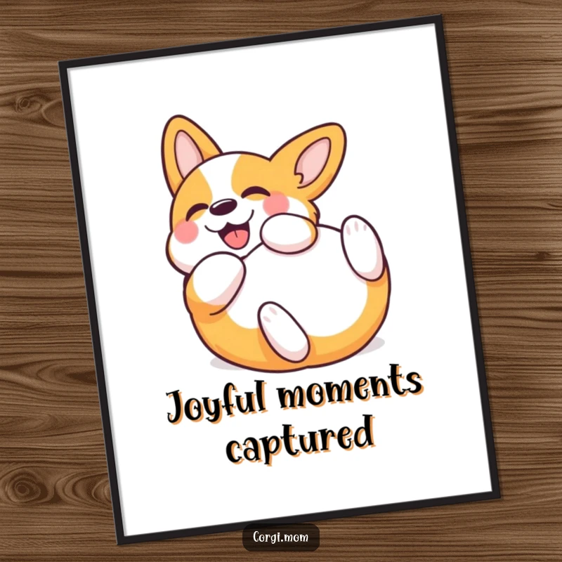 Funny Kawaii Corgi Digital Art Print, capturing pure rolling joy, perfect for immediate download and framing. A humorous and delightful artwork.