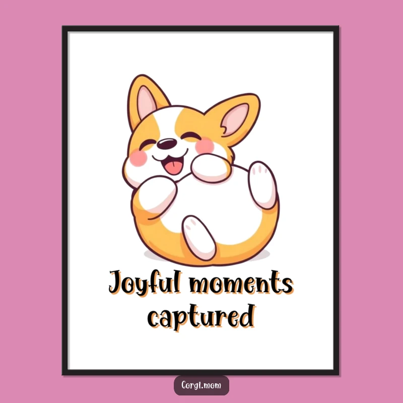 Funny Kawaii Corgi Rolling Digital Art: Instant Joy for Your Walls