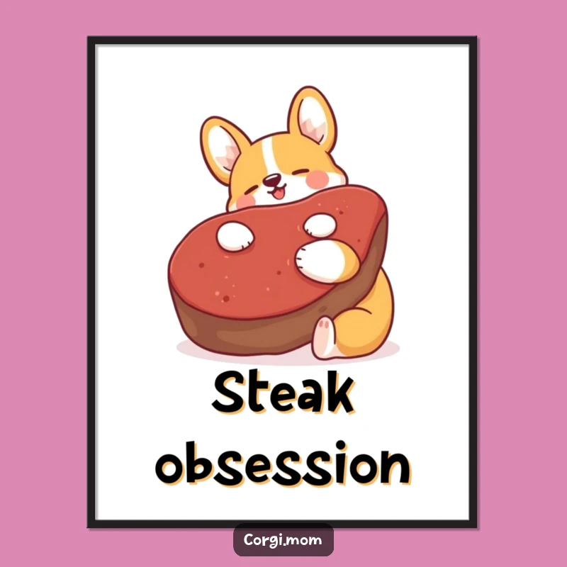 Funny Kawaii Corgi Steak Hug Digital Print: Instant Humor for Your Walls