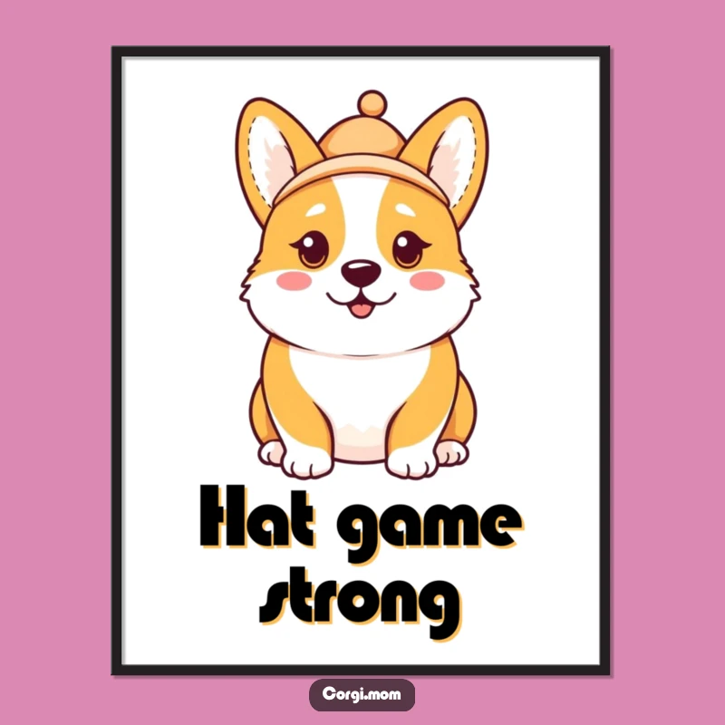 Funny Kawaii Corgi Hat Digital Art - Comical Expression Print Gift