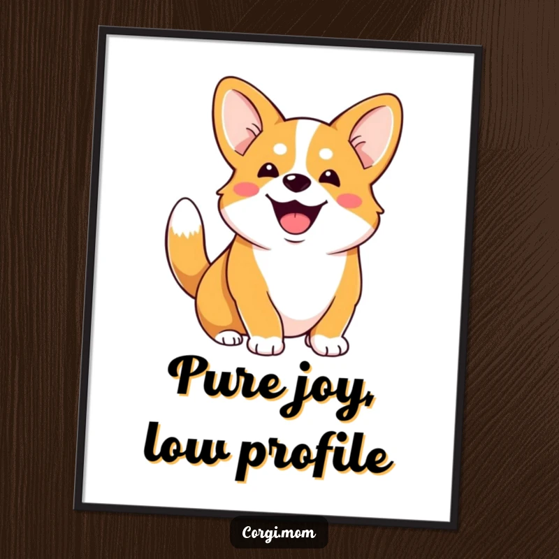 Funny Corgi digital art print of a gleeful Corgi with a happy wagging stubby tail, full of canine energy.