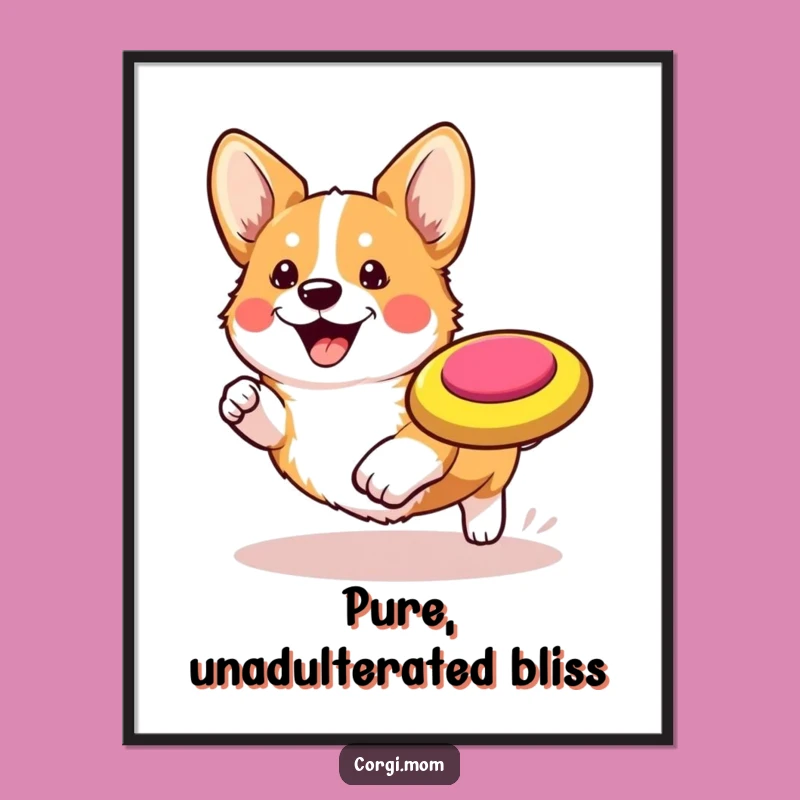 Funny Kawaii Corgi Digital Art: Frisbee Chase Instant Download