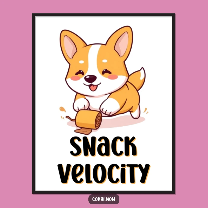 Funny Kawaii Corgi Treat Chase Digital Art - Stubby Legs Print Gift