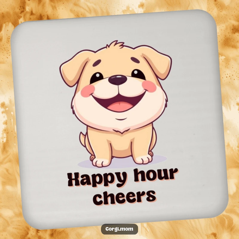 Funny drink coasters of a squat dog with a wide, happy grin, adding charm and humor to any surface.