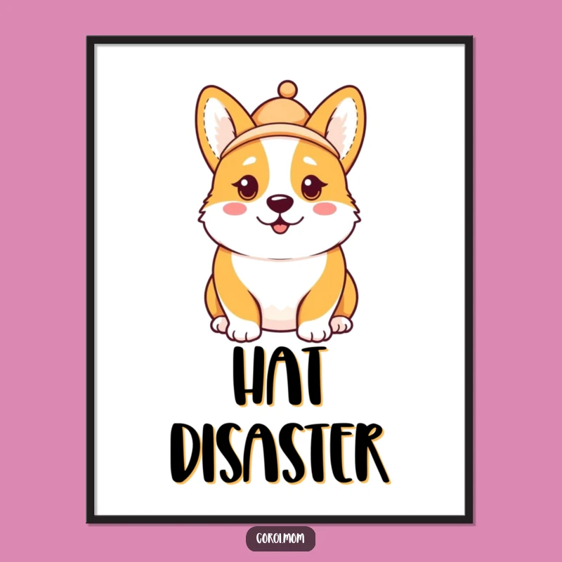 Funny Kawaii Corgi Hat Poster - Comical Expression Wall Art Gift
