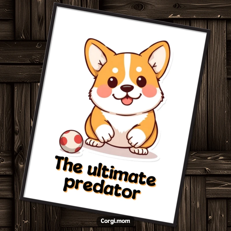 Funny Kawaii Corgi Poster: A print of a cute Corgi holding a determined squat, aiming for a toy.
