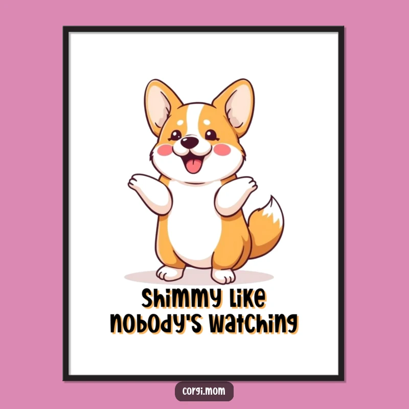 Brighten any room with this delightful poster of a Kawaii Corgi busting a move with its tail! A perfect piece of funny art for dog lovers.
