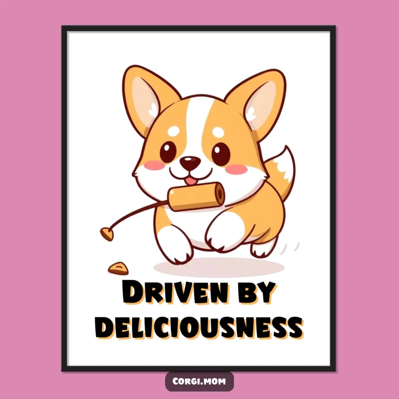Funny Kawaii Corgi Treat Chase Poster, Determined Dog Art