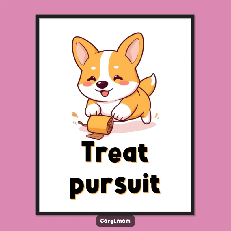 Funny Kawaii Corgi Treat Chase Poster - Stubby Legs Wall Art Gift