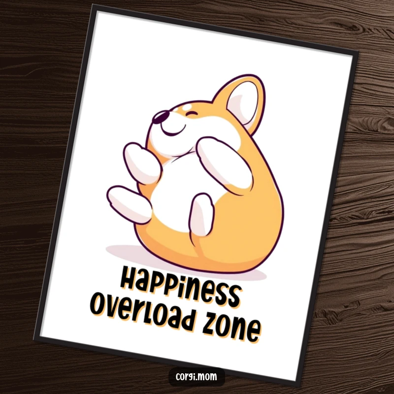 Funny Corgi mid-roll with absolute delight, a high-quality poster capturing pure doggy happiness and humor.