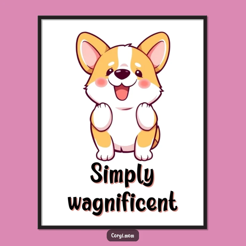 Funny Kawaii Corgi Wiggle Tail Poster, Happy Dog Art