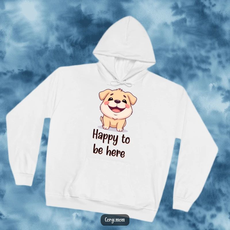 Funny, cozy hoodie featuring a squat dog with a wide, happy grin, perfect for spreading warmth and cheer.