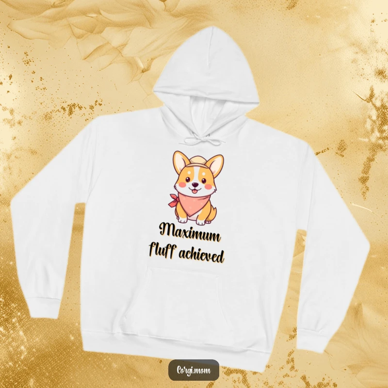Funny Kawaii Corgi Hoodie featuring an endearing corgi sporting a tiny bandana and a fashionable little hat for ultimate cuteness.
