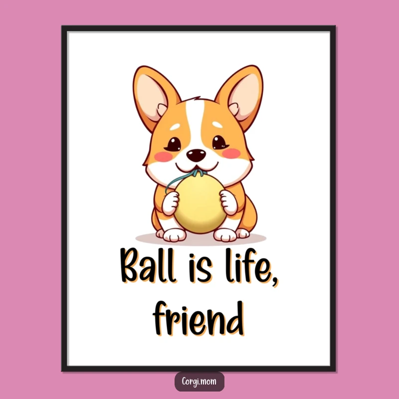 Free Printable Wall Art: Corgi Ball Buddy - Cute Doggy Downloadable Decor