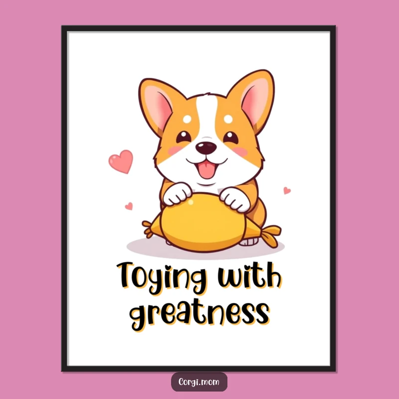 Free Printable Kawaii Corgi Wall Art: Playful Pounce on Toy, Funny Downloadable Decor