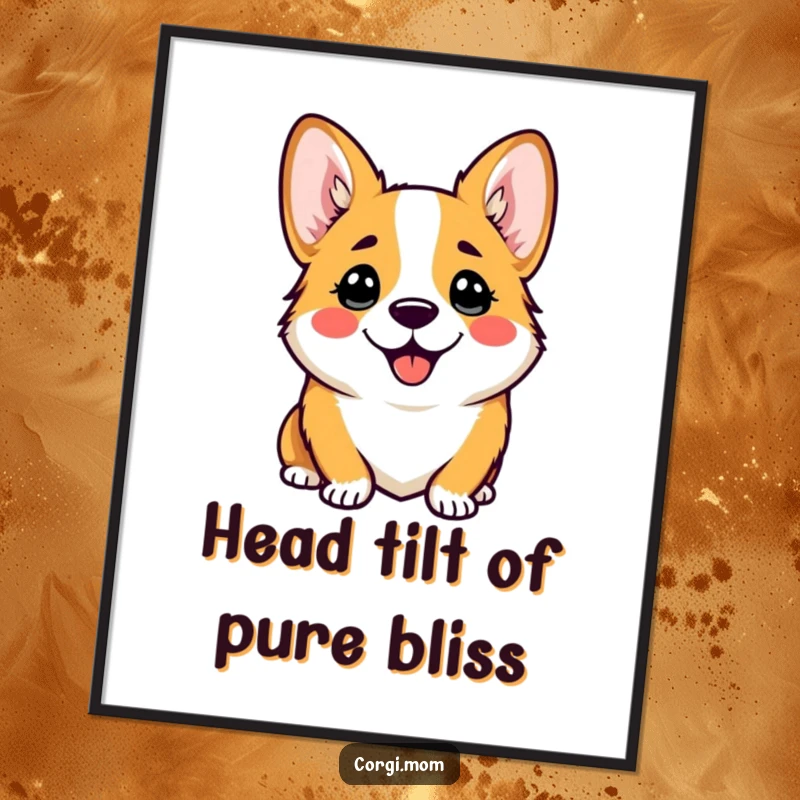 Funny Free Printable Wall Art: A kawaii corgi with an iconic, comically happy head tilt, radiating irresistible charm and sweetness.