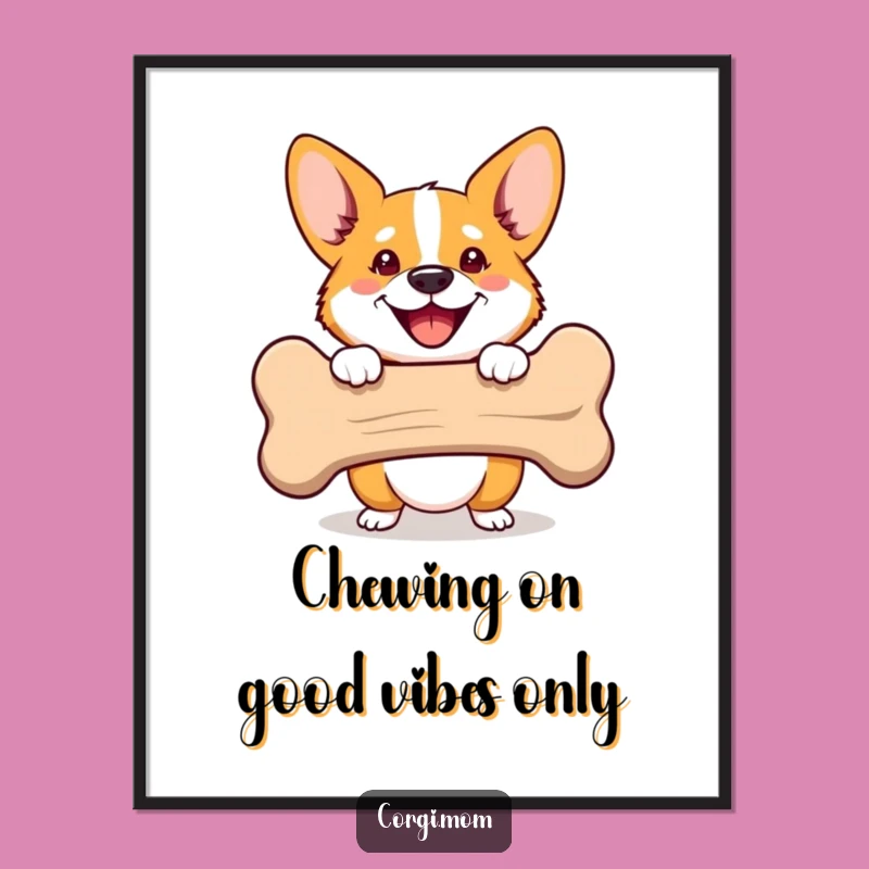 Funny Free Printable Corgi Wall Art: Happy Pup Peeking from Bone for Whimsical Decor