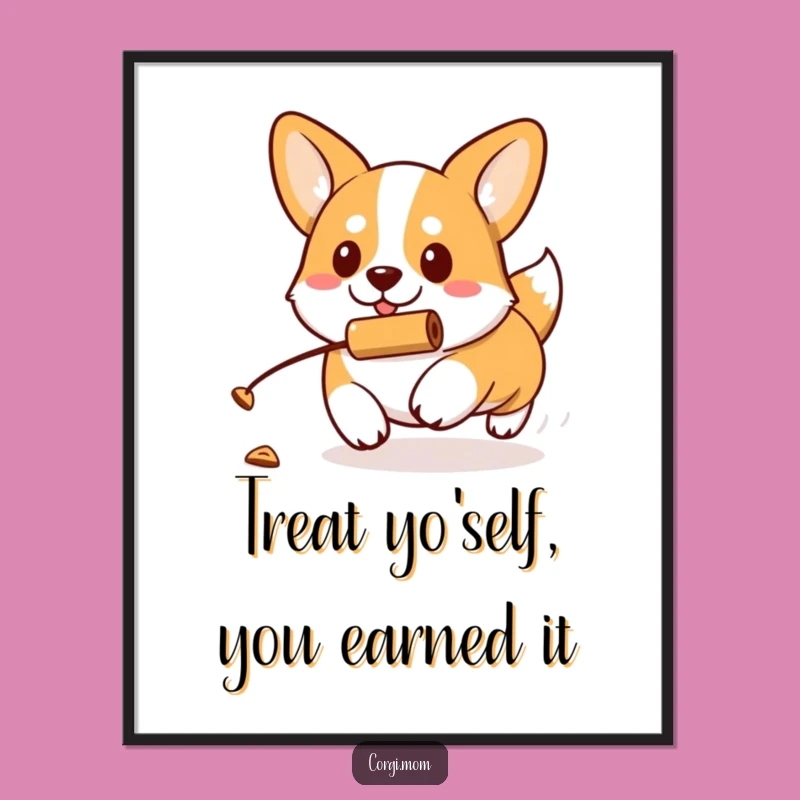 Free Printable Wall Art: Determined Kawaii Corgi Treat Chase Funny Downloadable Art Gift