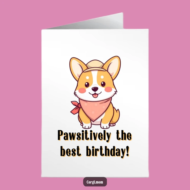 Free Printable Birthday Card: Funny Kawaii Corgi with Bandana Hat - DIY Downloadable Gift