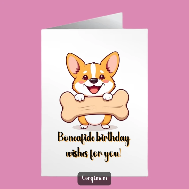Free Printable Corgi Birthday Card: Happy Pup Peeking from Bone, Funny Treat!