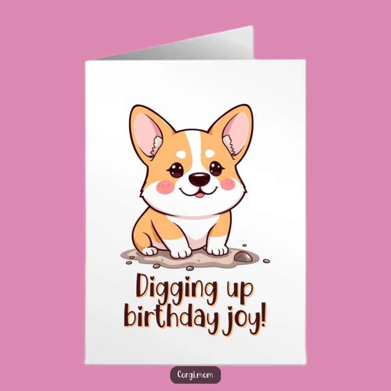 Free Printable Determined Corgi Birthday Card: Funny Downloadable Digging Gift