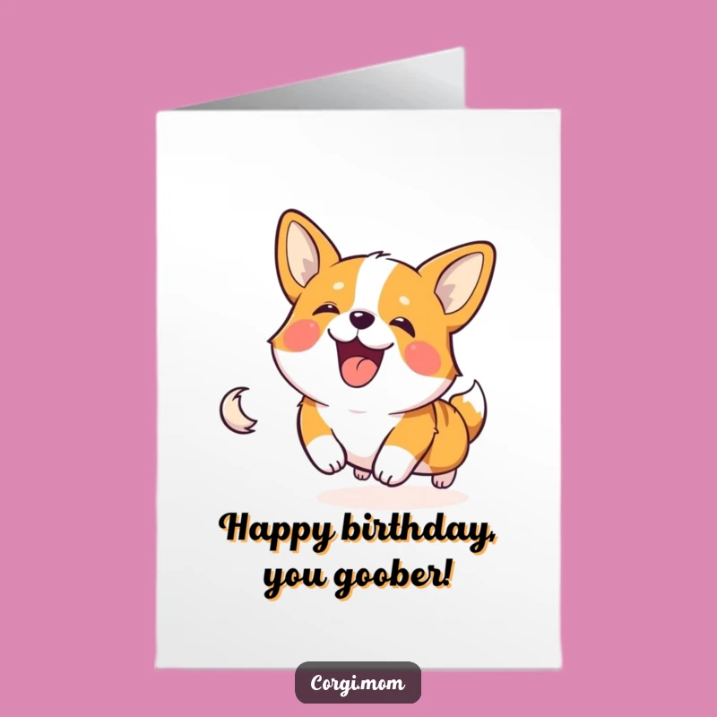 Free Printable Birthday Card: Corgi Tail Chase - Funny Downloadable Gift