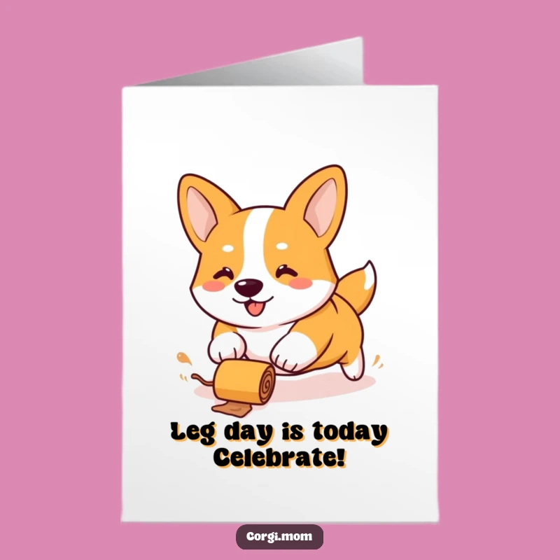 Free Printable Birthday Card: Funny Corgi Chasing Treat, Stubby Legs, Downloadable Gift!