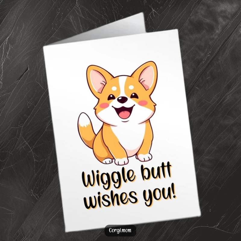 Funny Free Printable Corgi Birthday Card: Gleeful dog with wagging tail ready to party, a perfect DIY celebration.